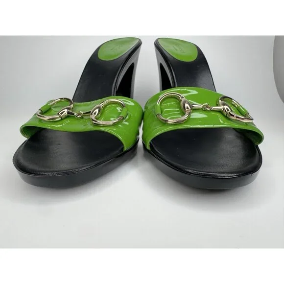 Gucci Horsebit Size 9,5/40 Green Patent Leather Heel Sandal - Picture 10 of 16